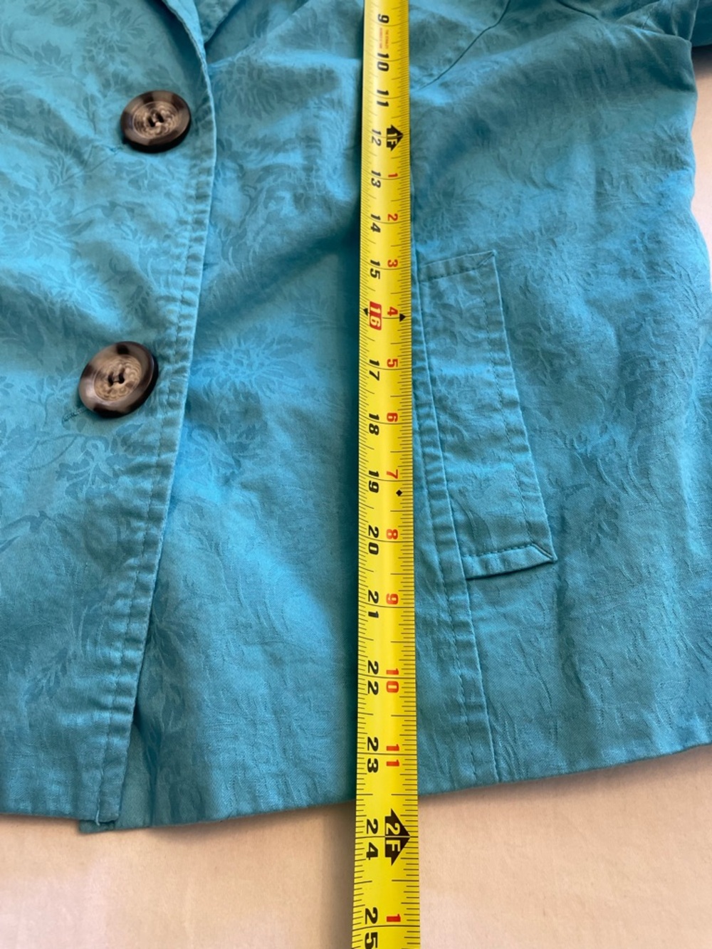 Vintage Carroll Reed Petite Turquoise Floral Damask Cotton Blazer Women’s 14P - Picture 5 of 8